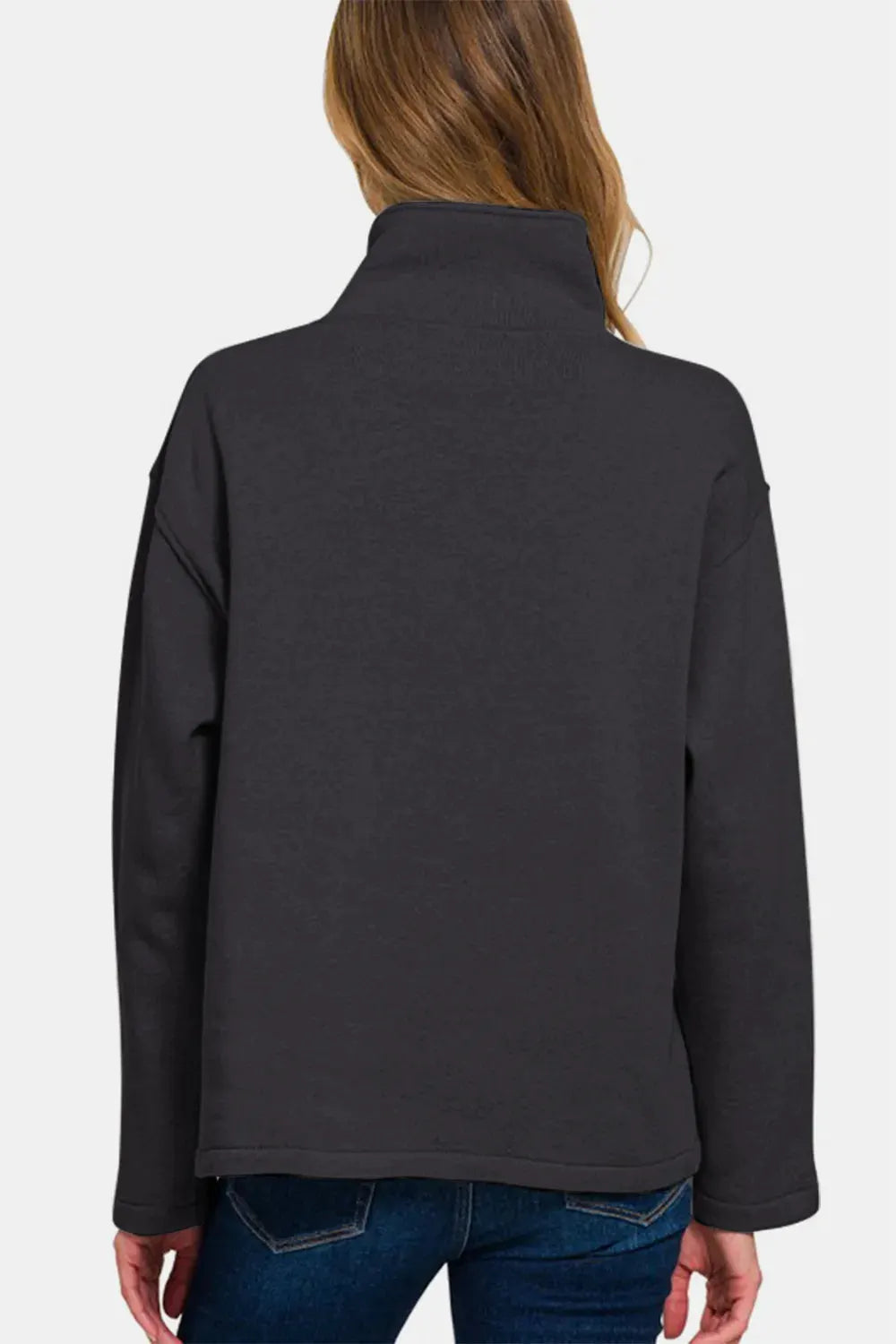 Zenana Turtleneck Half Snap Fleece Sweatshirt by Zenana