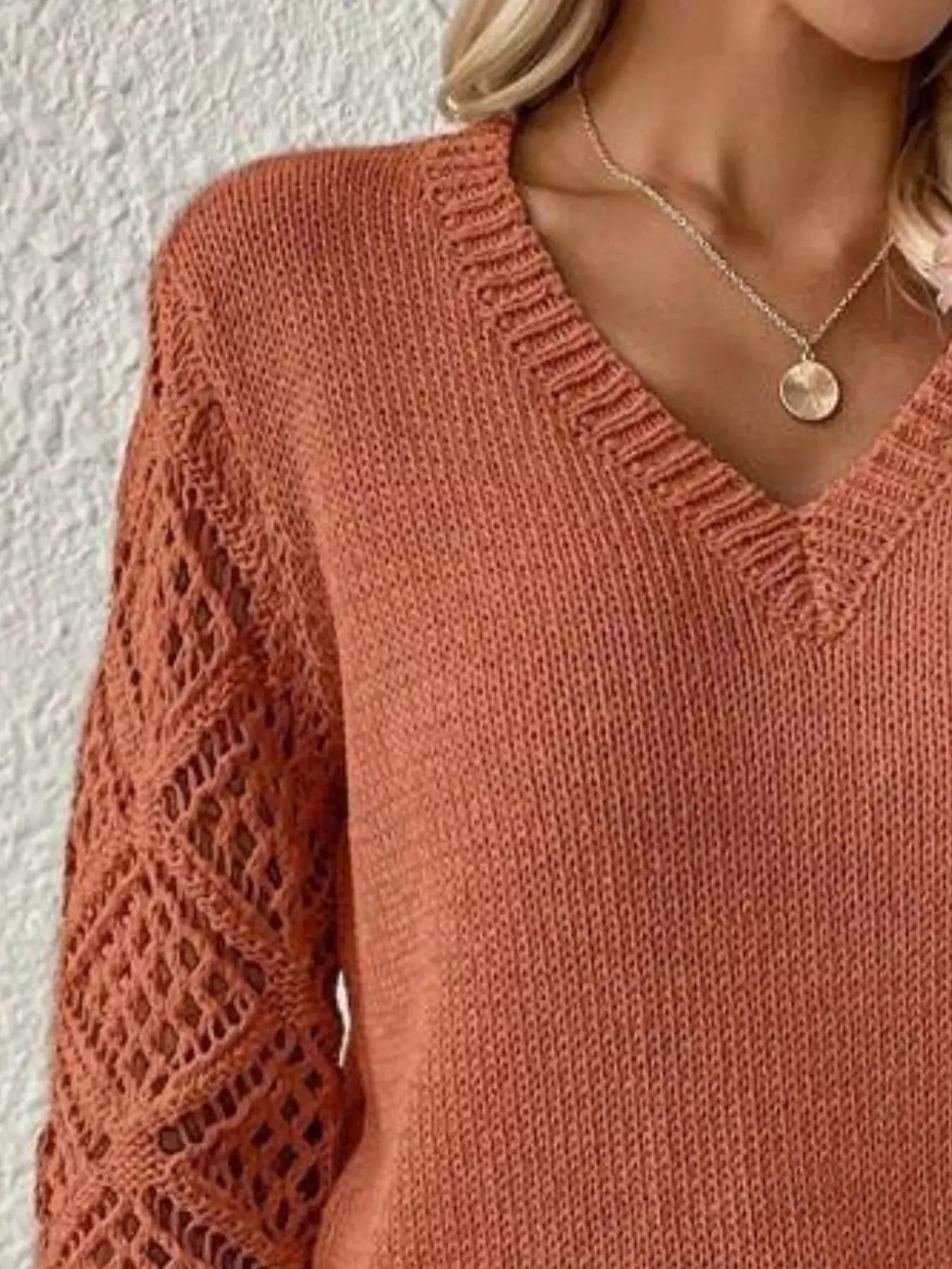V‑Neck Hollow‑Out Sleeve Knit Sweater | Partner Labels Selection by Partner Label