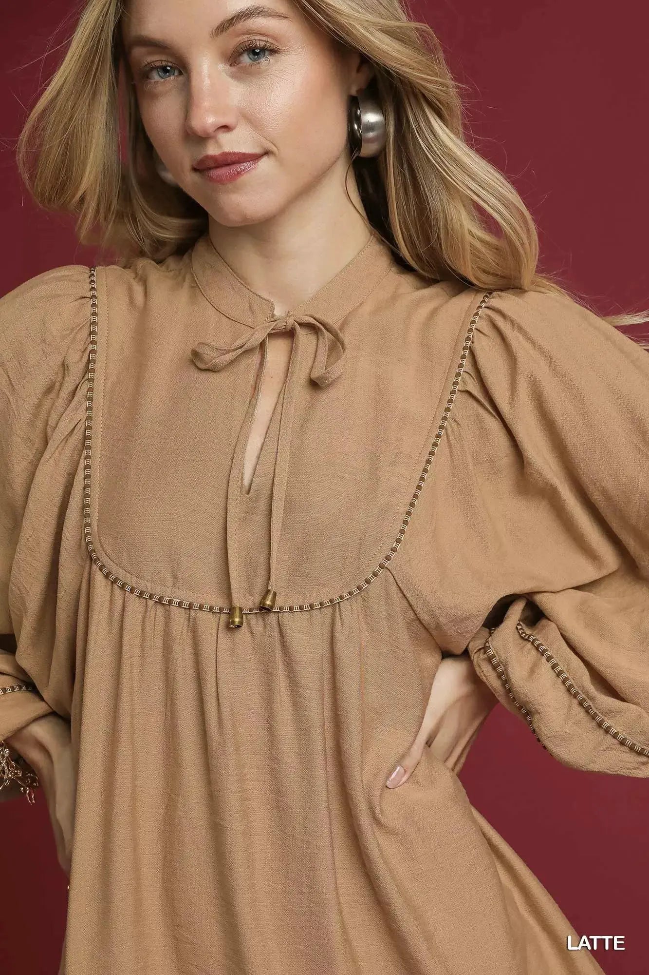 Umgee Boho Peasant Mini Dress with Trim Detail by Oh