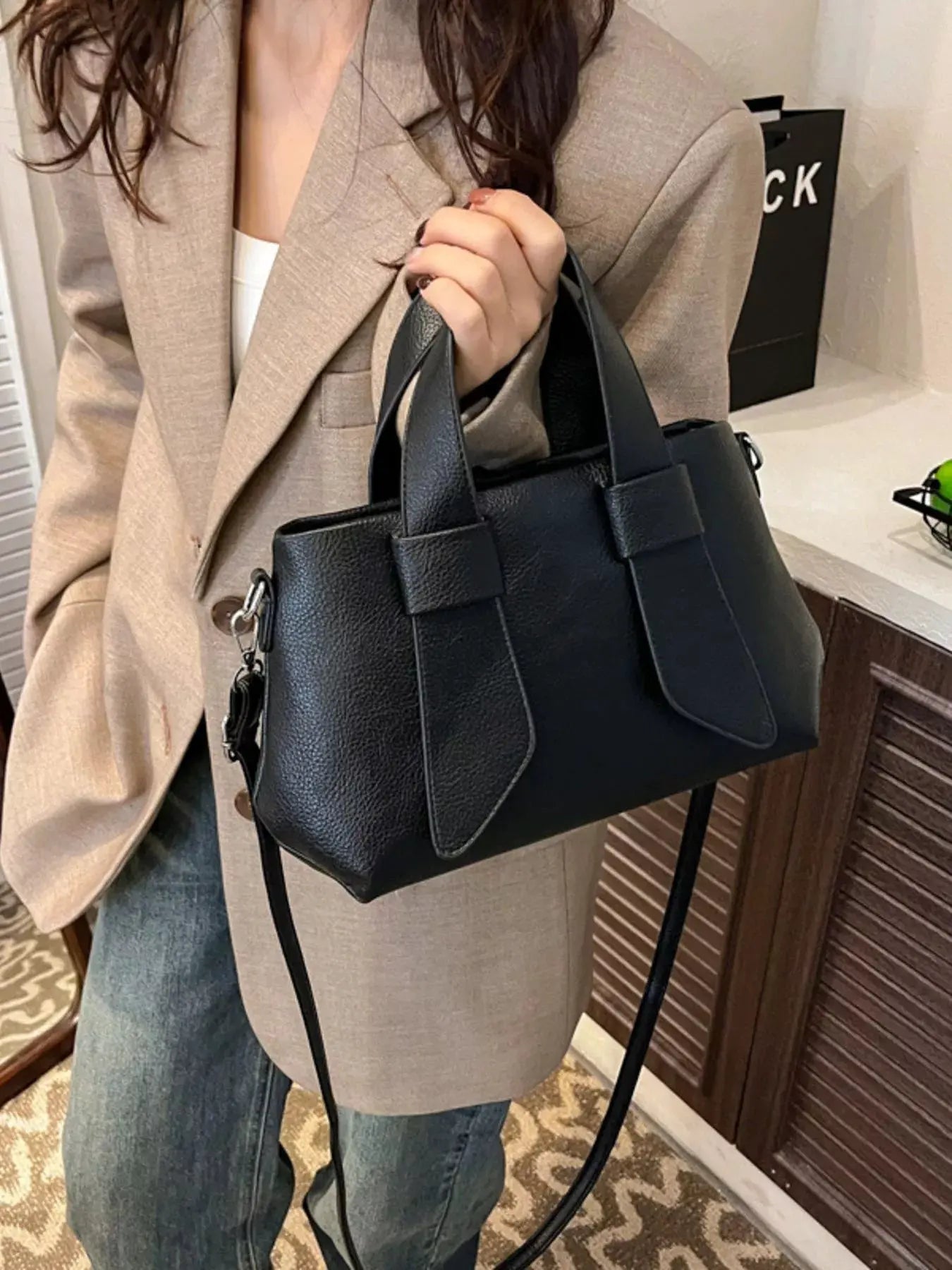 Textured Faux Leather Crossbody Bag by Partner Label
