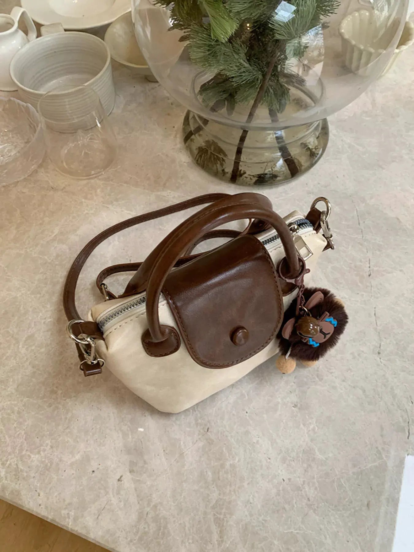 Two-Tone Flap Decor Crossbody Bag with Charm by Partner Label