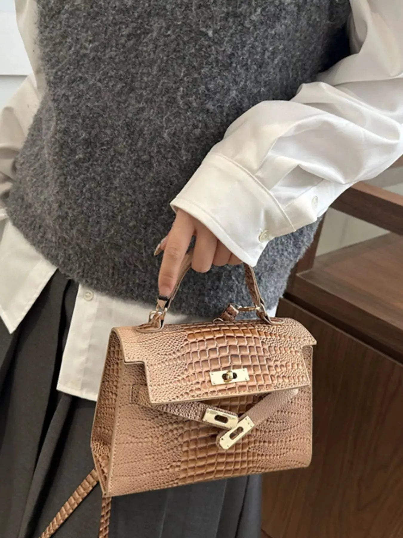 Embossed Flap Crossbody Bag by Partner Label