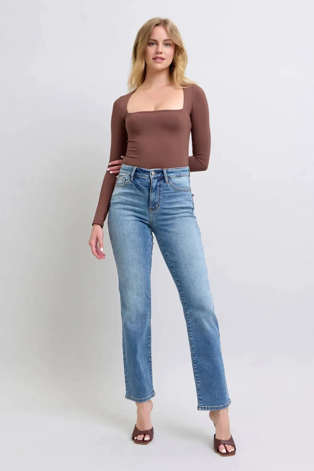 Judy Blue Full Size Run Vintage Wash Thermal Straight Jeans by Judy Blue