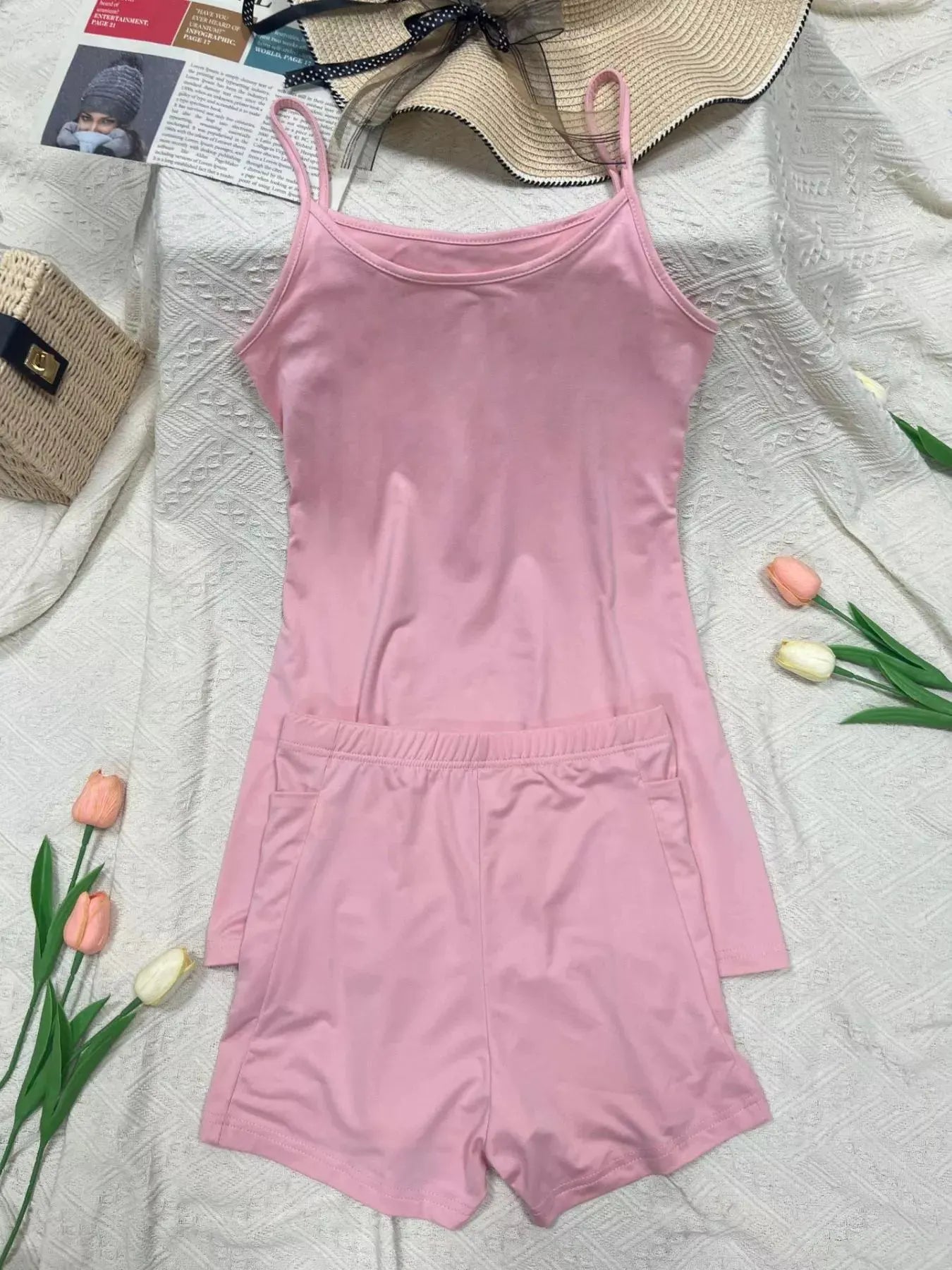 Scoop Neck Cami and Shorts Active Set by Trendsi