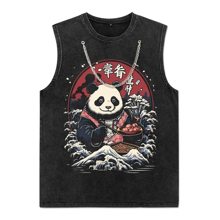 Japanese Style Panda Hip-Hop Retro Distressed T-Shirt by Vimost Shop