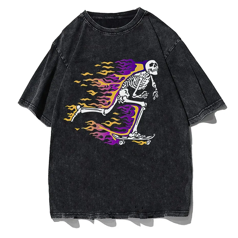 Vintage Washed Skull Graphic T-Shirt Men's Unisex High Street Oversized Tee by Vimost Shop