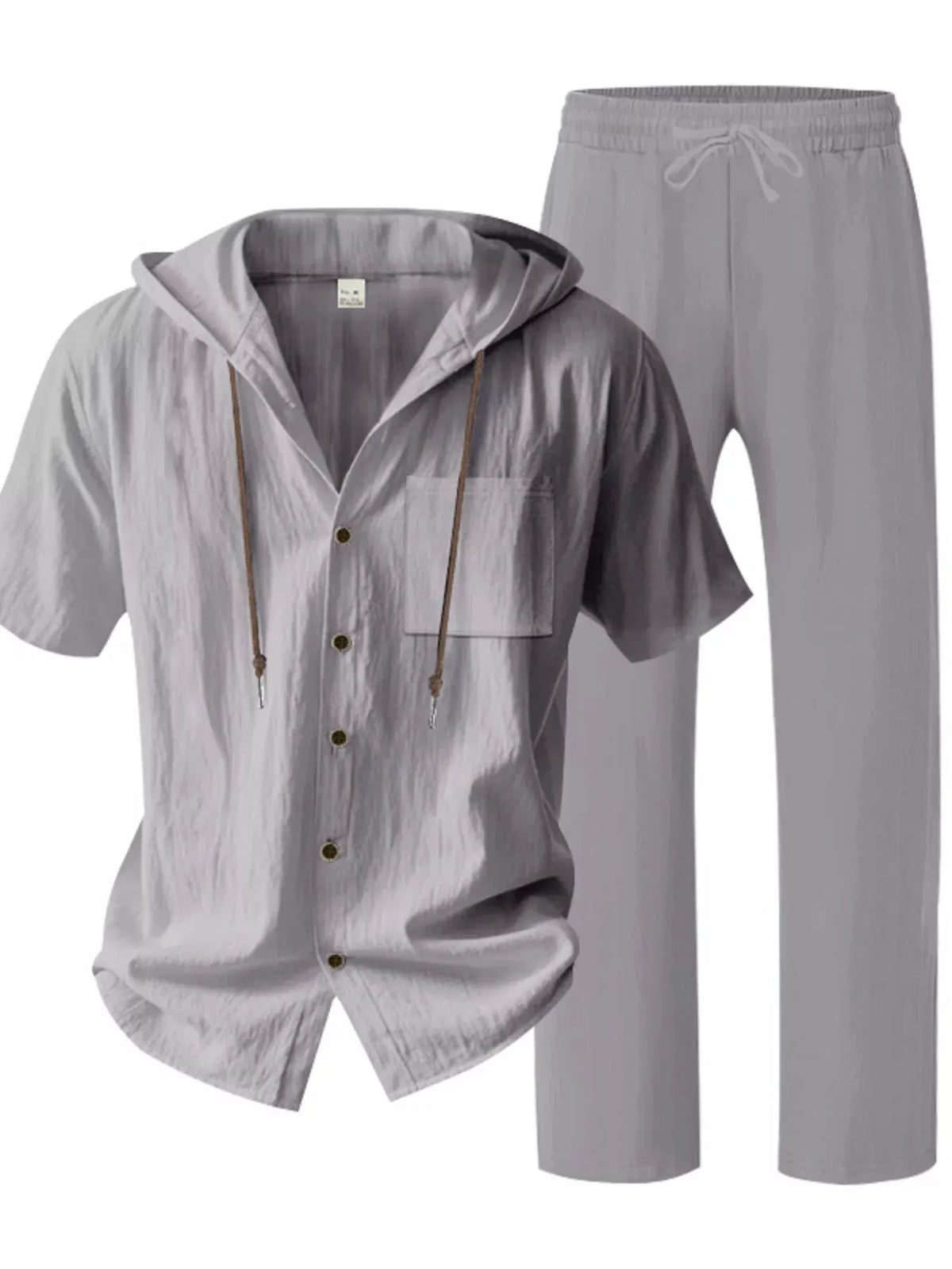 Men's Full Size Casual Hooded Short Sleeve Shirt and Pants Two-Piece Set Plus Size by Trendsi