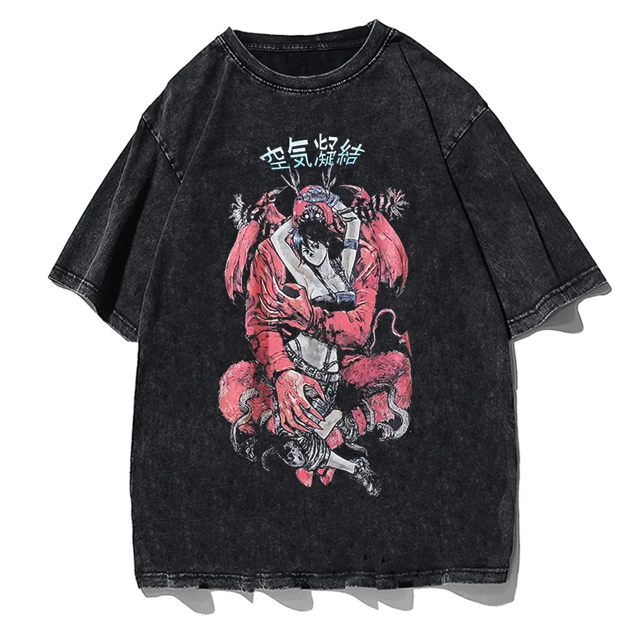Retro Washed Oversized T-Shirt – Japanese Kanji Anime Graphic Cotton Tee-0