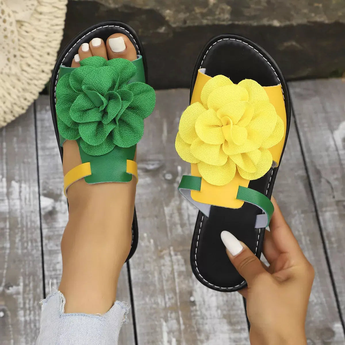 Flower Open Toe Flats Sandals by Partner Label