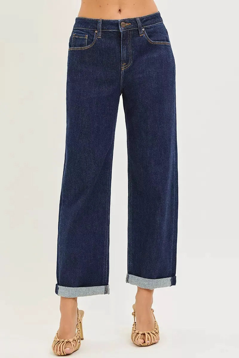 RISEN Slouchy Cropped Boyfriend Jeans With Cuffed Hem by RISEN