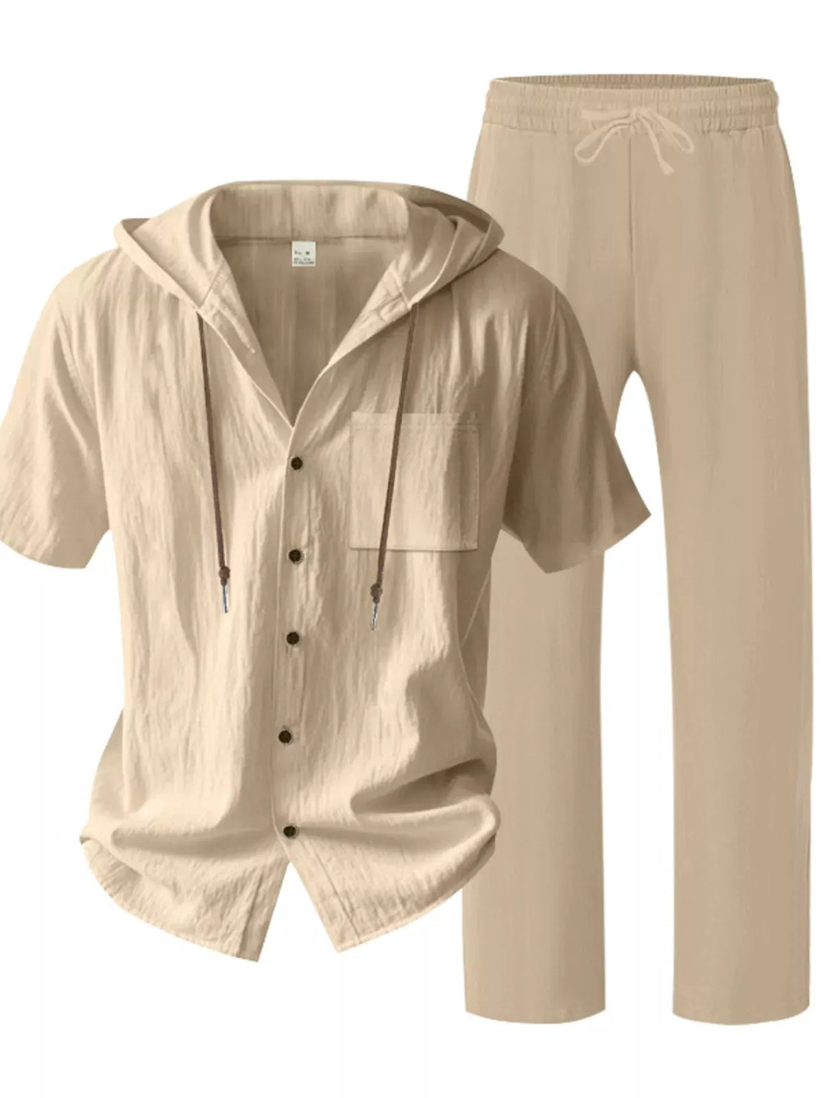 Men's Full Size Casual Hooded Short Sleeve Shirt and Pants Two-Piece Set Plus Size by Trendsi
