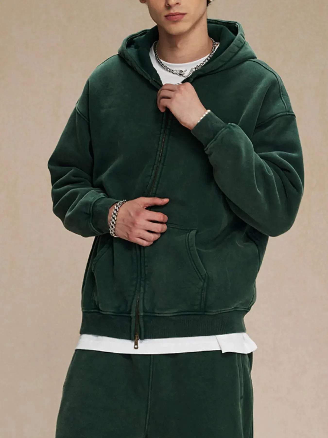 Men's Zip-Up Hoodie with Kangaroo Pocket by Trendsi