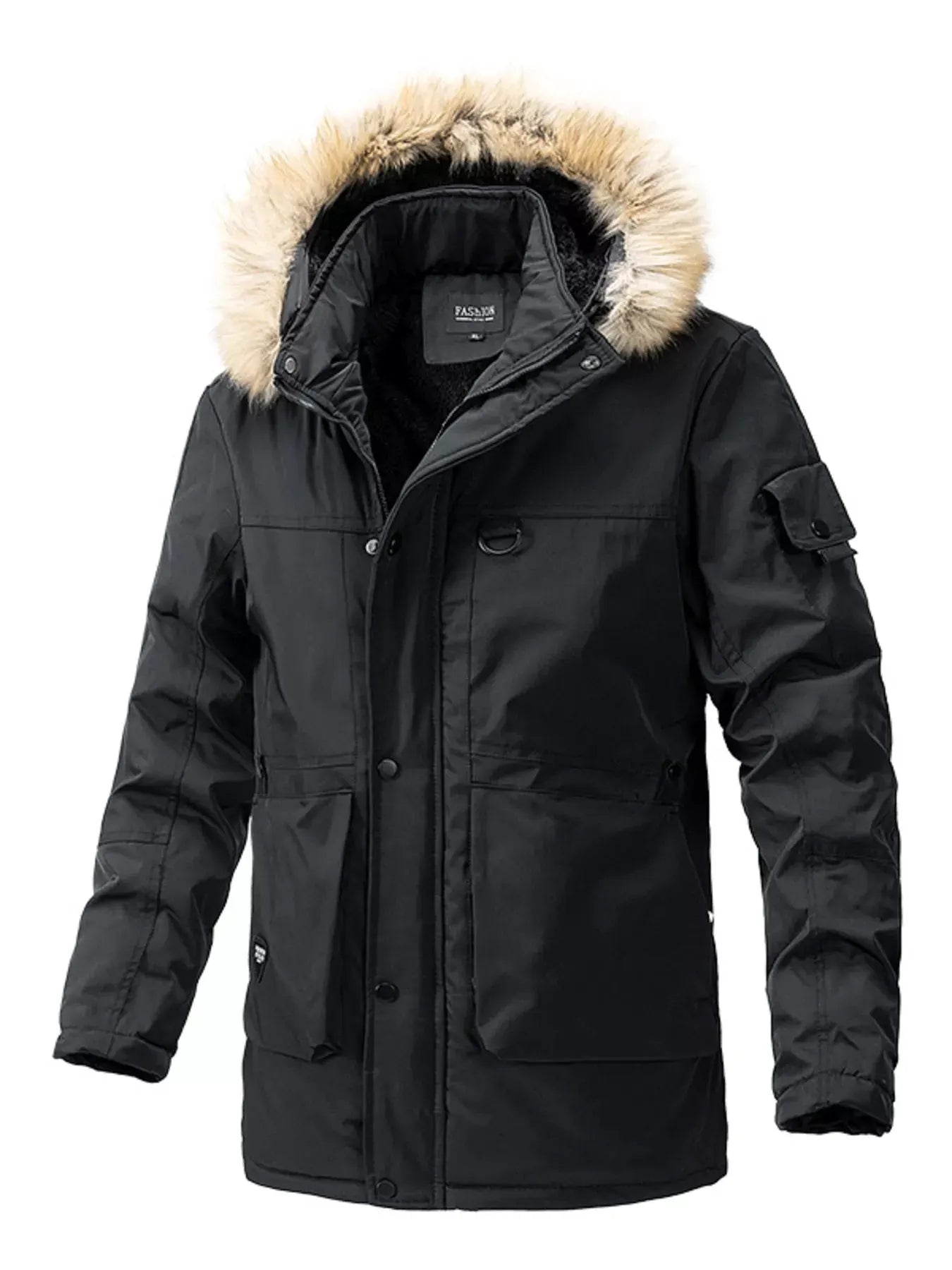 Men's Plus Size Fur Hooded Winter Parka Coat by Partner Label