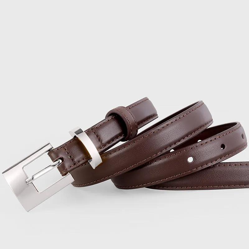 Leather Belt with Silver Buckle by Trendsi