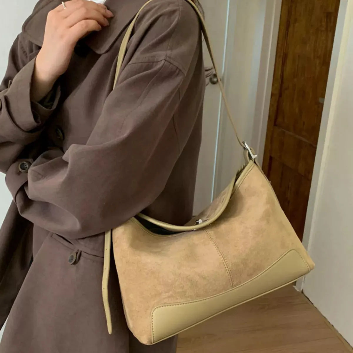 Suede Crossbody Bag with Adjustable Strap by Partner Label