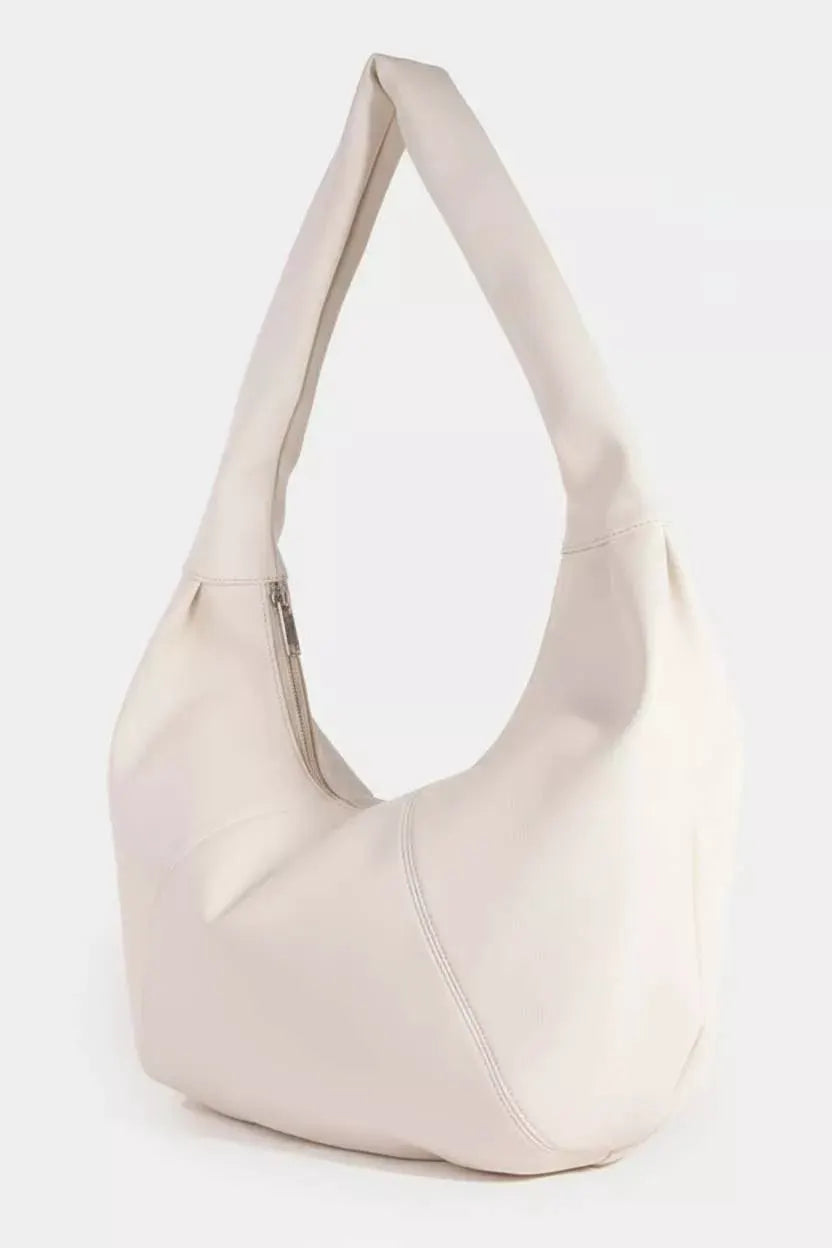 Fame Panel Stitch Crescent Leather Shoulder Bag by Fame