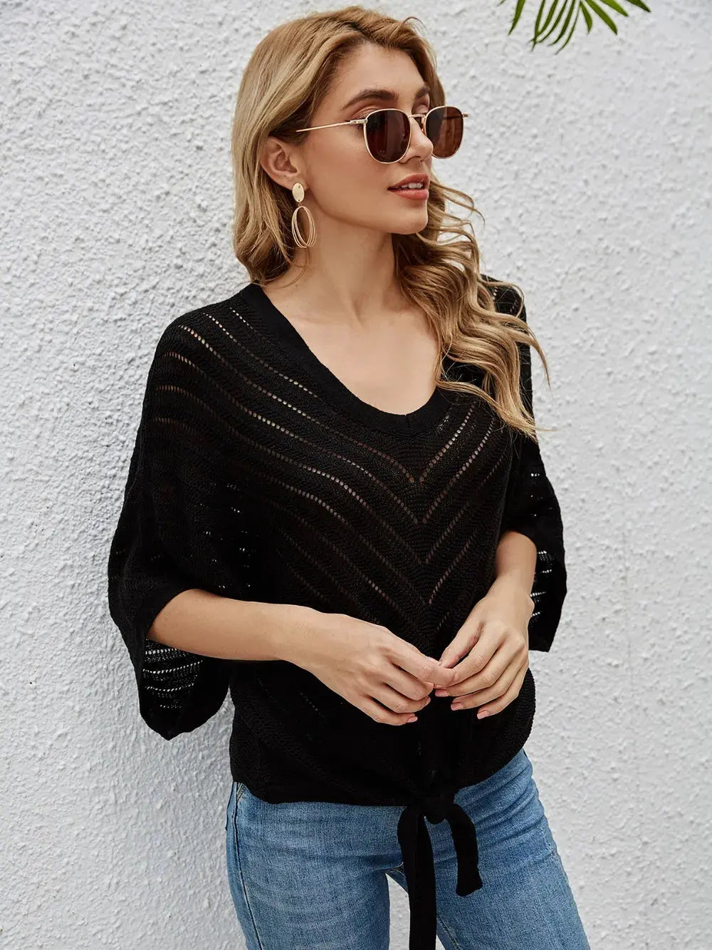 Openwork Batwing Sleeve Cover-Up by Partner Labels