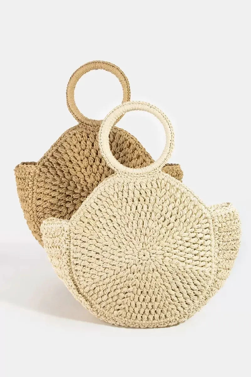 Fame Circle Handle Circle Straw Braided Hand Bag by Partner Label