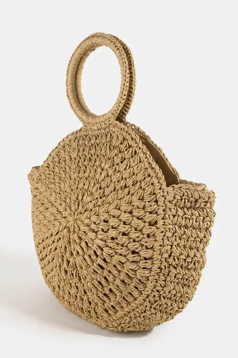 Fame Circle Handle Circle Straw Braided Hand Bag by Partner Label