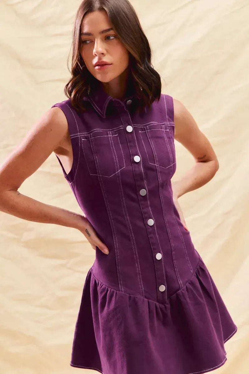 SO ME Button Down Sleeveless Collared Game Day Mini Dress by SO ME