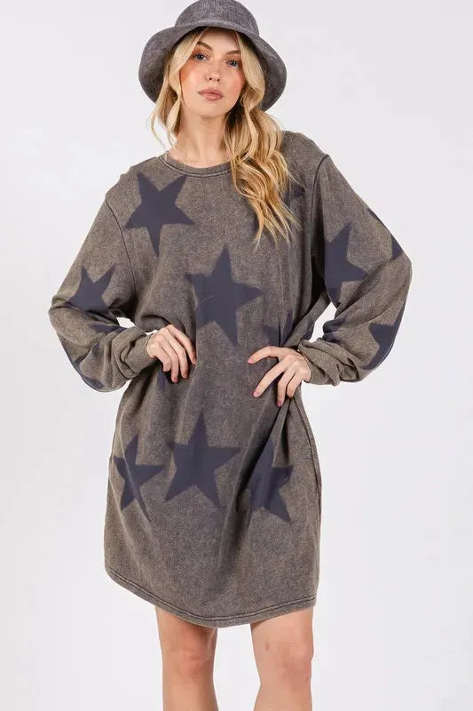 SAGE + FIG Washed Star Print Round Neck Dress by Partner Label