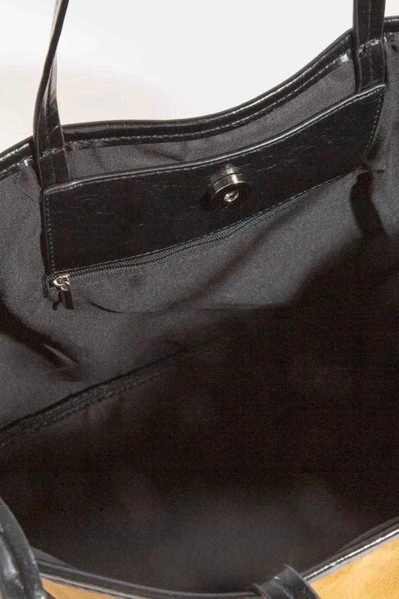Fame Suede Tote Faux Leather Trim Shoulder Strap by Fame