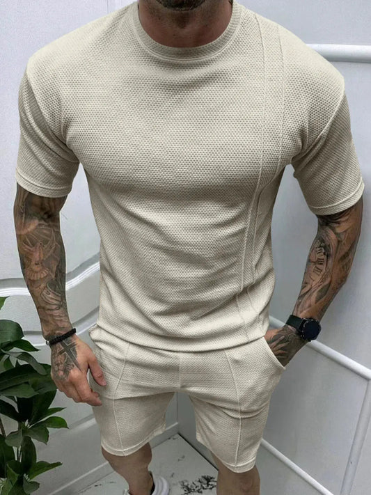 Men's Full Size Round Neck Tee and Shorts Set Plus Size by Partner Label