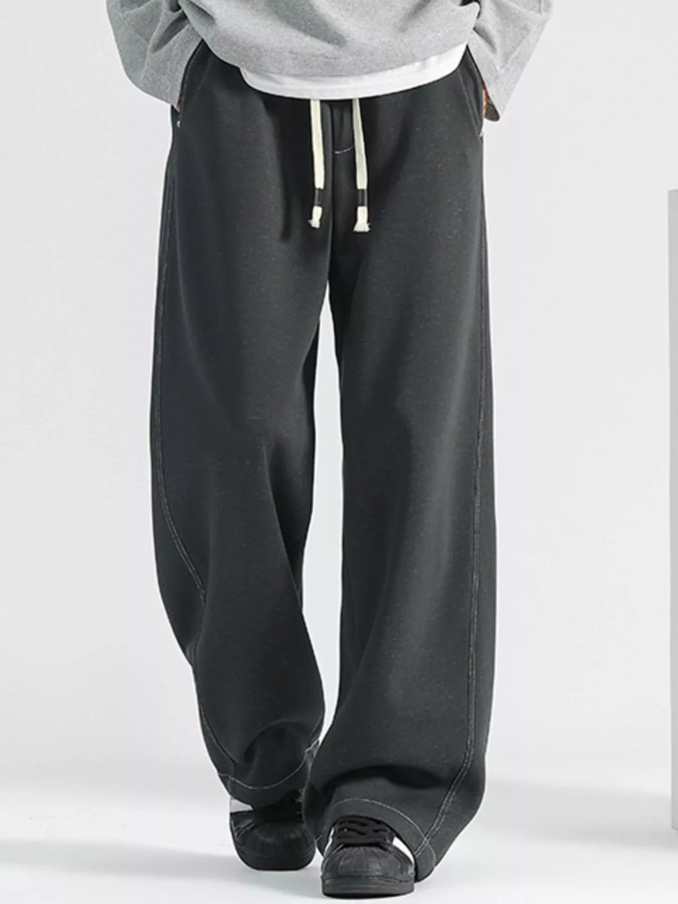 Men's Plus Size Loose Fit Drawstring Wide Leg Jeans by Partner Label