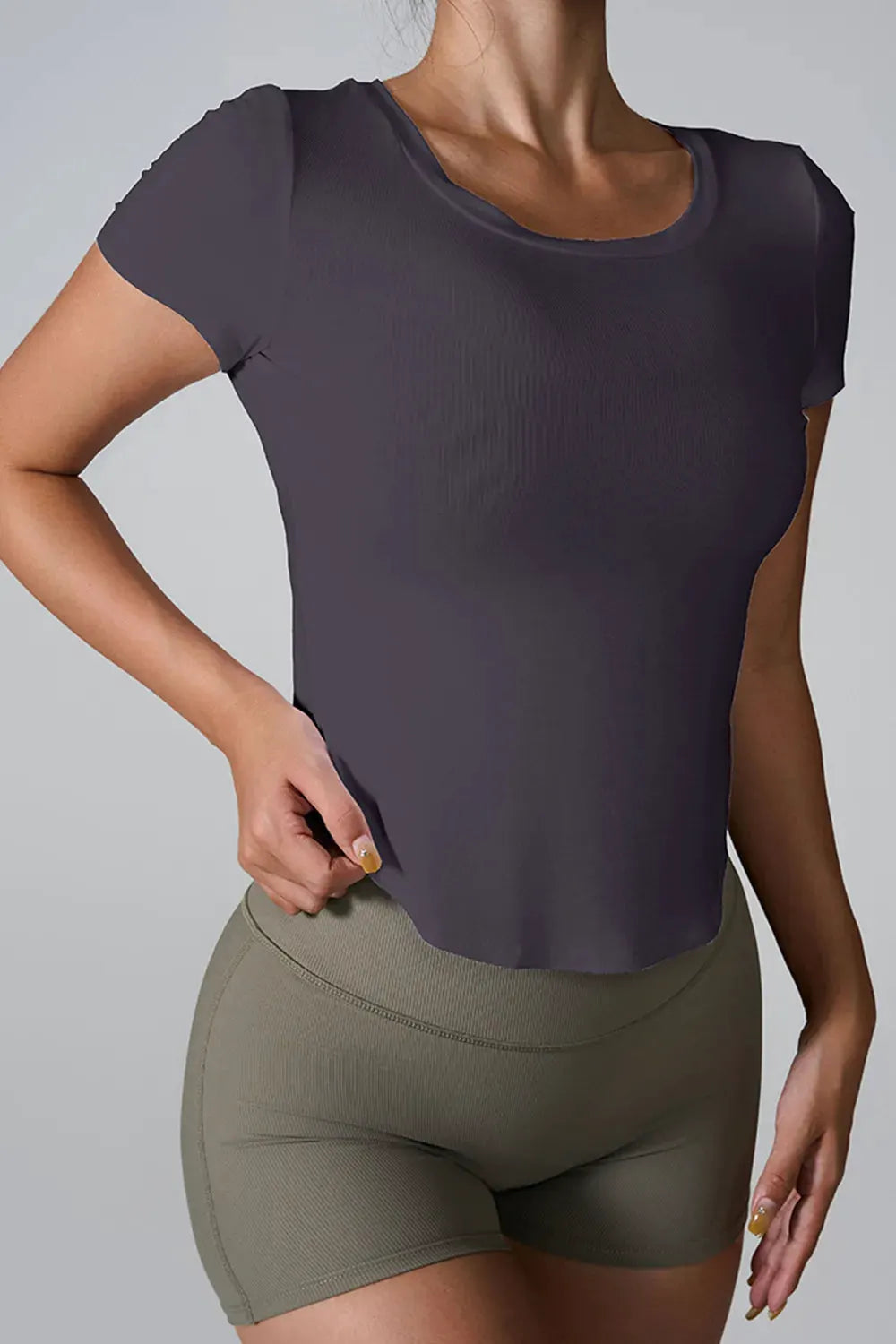 Cutout Round Neck Short Sleeve Active T-Shirt by Partner Label