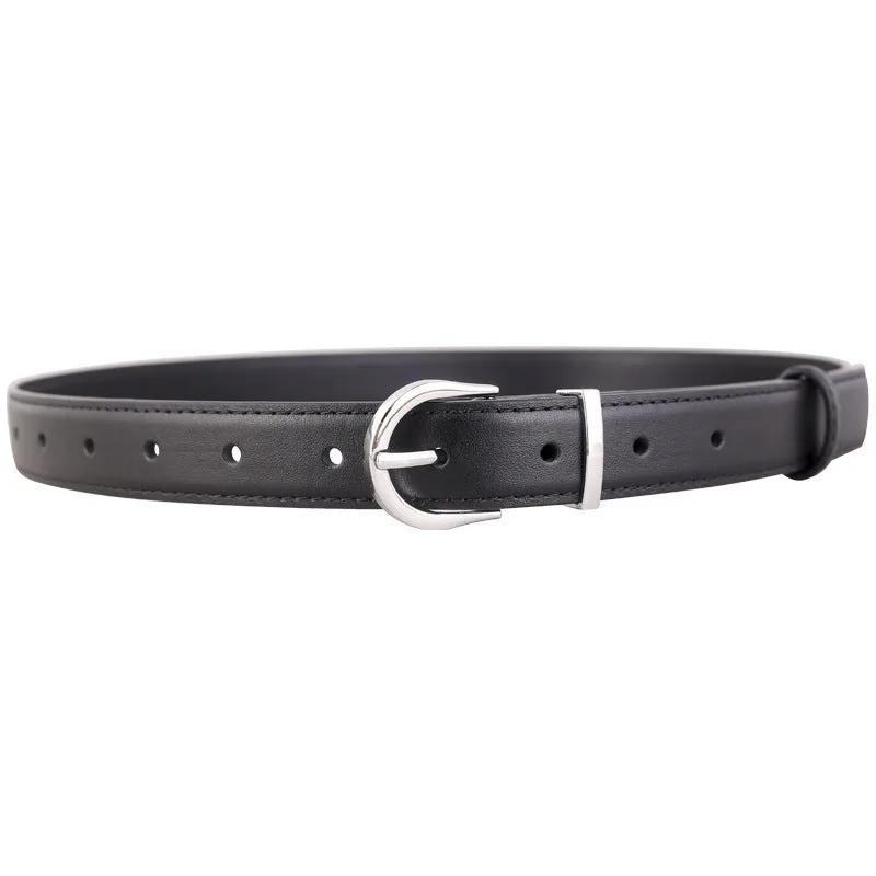 Silver Buckle Leather Belt by Trendsi