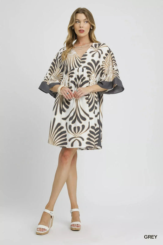 Umgee Abstract Print Kimono Sleeve Mini Dress by Umgee