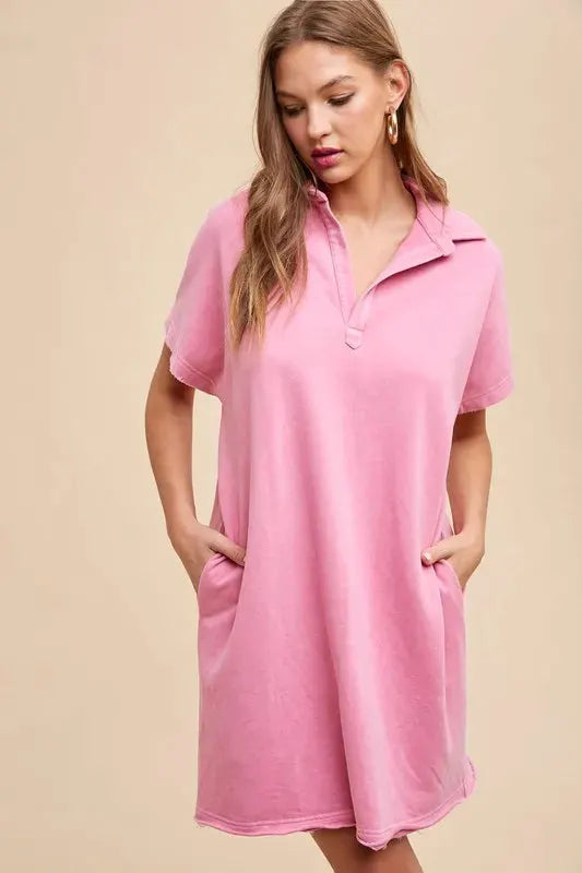 Annie Wear Mineral Washed Johnny Collar Short Sleeve Dress by Annie Wear