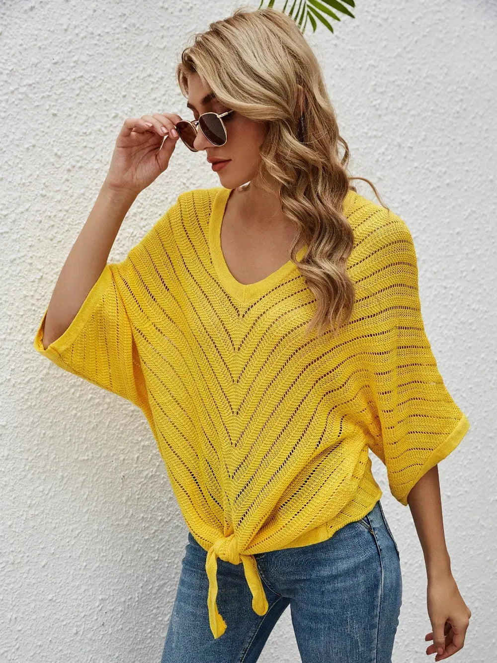 Openwork Batwing Sleeve Cover-Up by Partner Labels