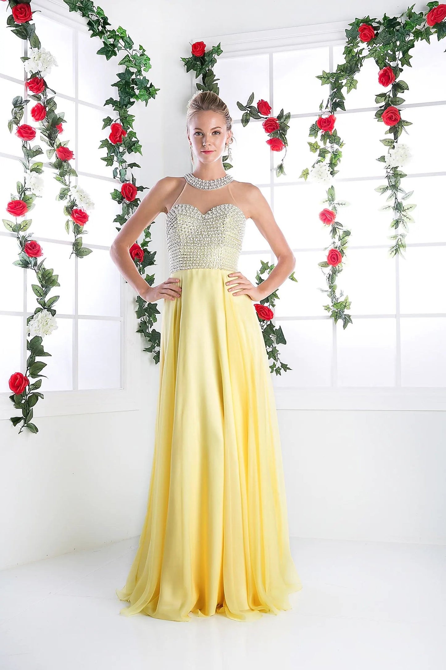 Illusion High Halter on Chiffon Dress by Tux-USA