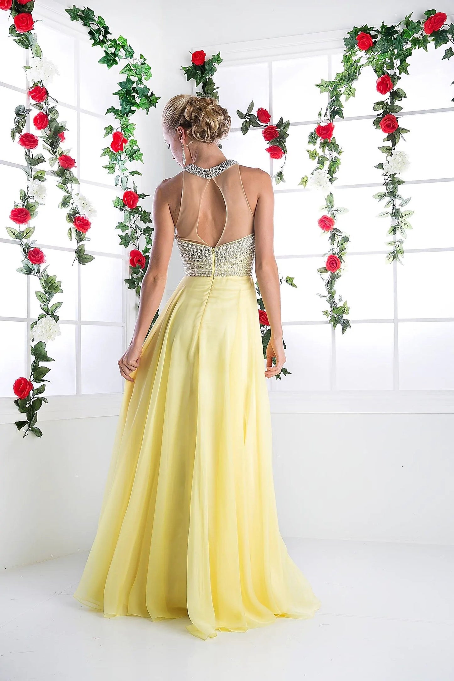 Illusion High Halter on Chiffon Dress by Tux-USA
