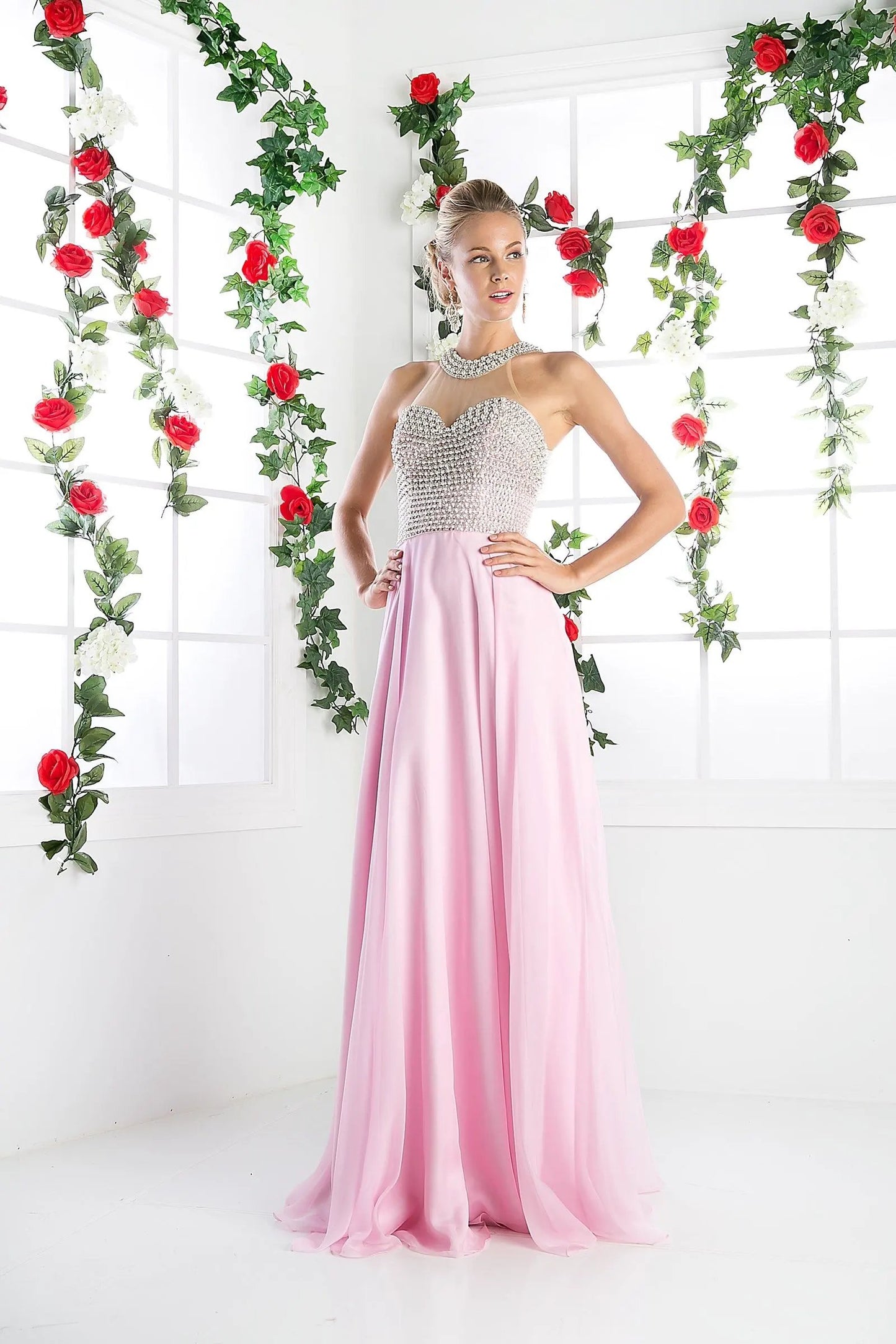 Illusion High Halter on Chiffon Dress by Tux-USA