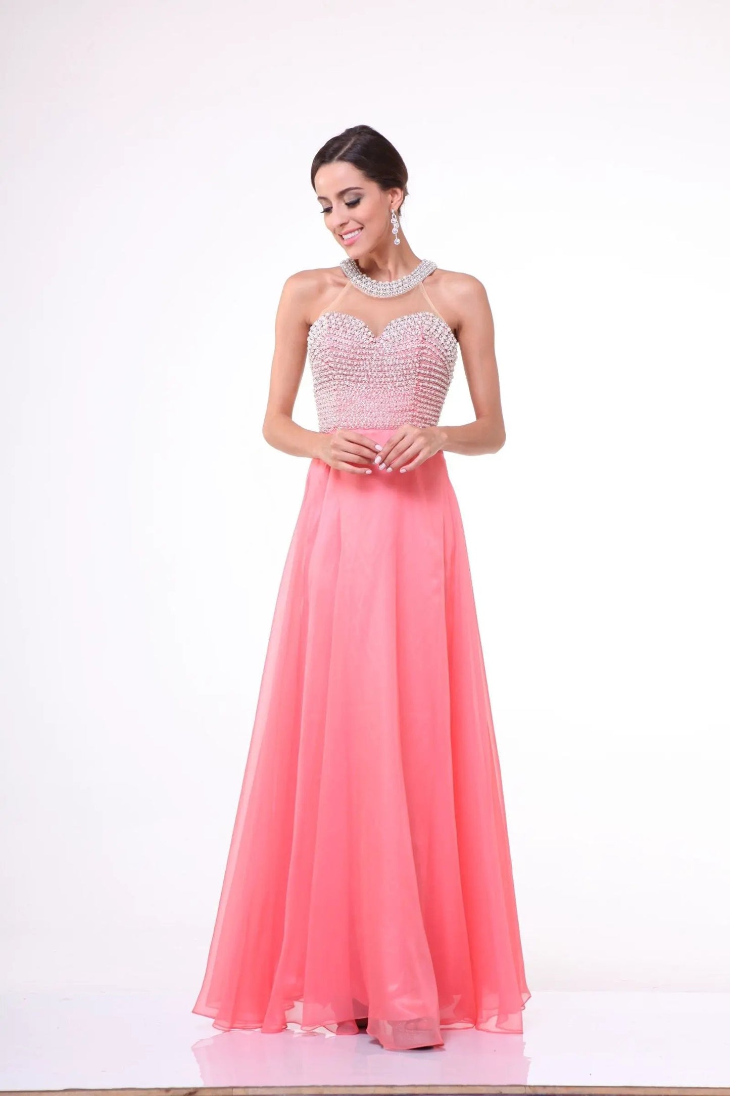 Illusion High Halter on Chiffon Dress by Tux-USA