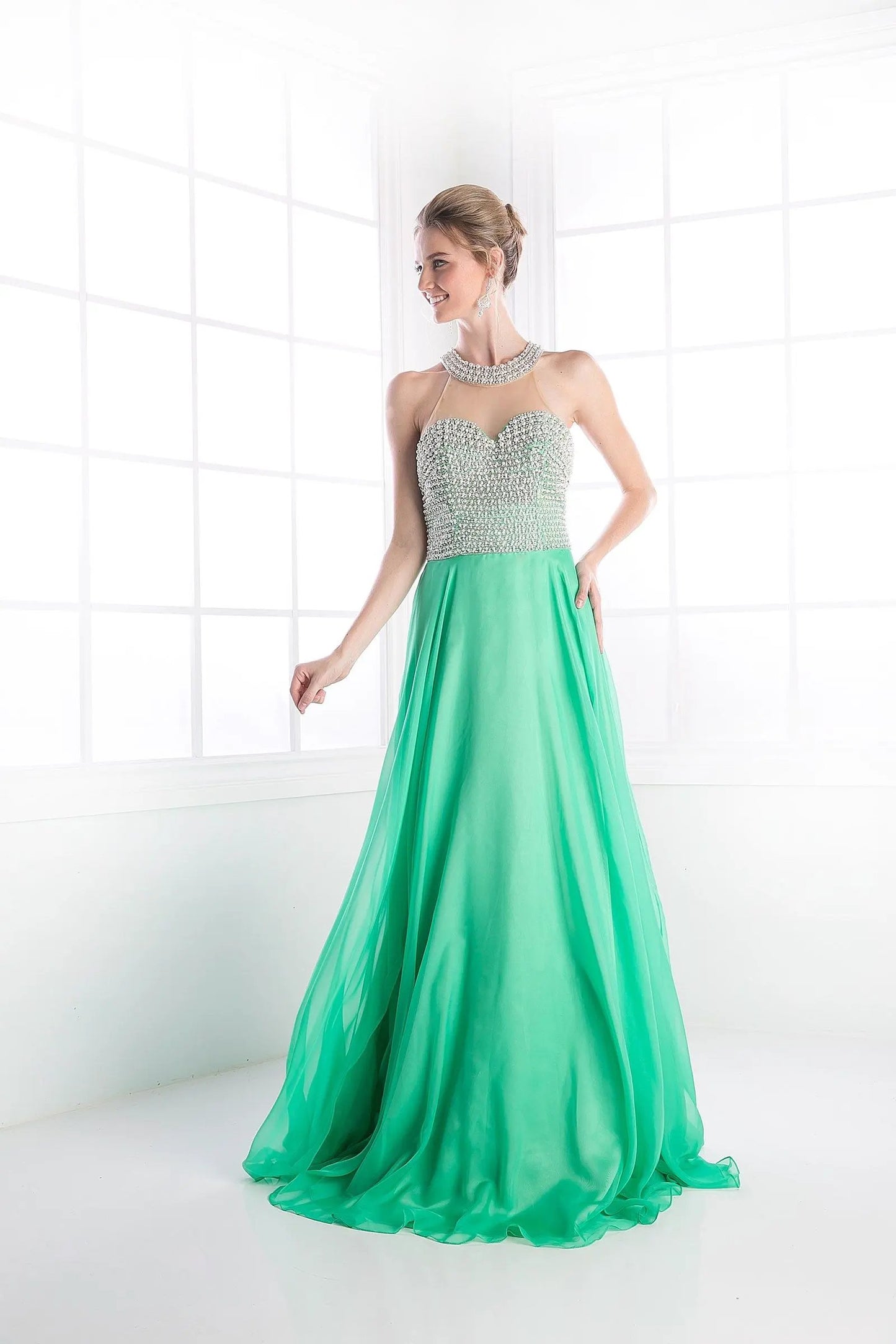 Illusion High Halter on Chiffon Dress by Tux-USA