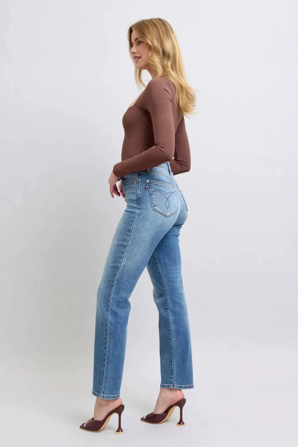 Judy Blue Full Size Run Vintage Wash Thermal Straight Jeans by Judy Blue