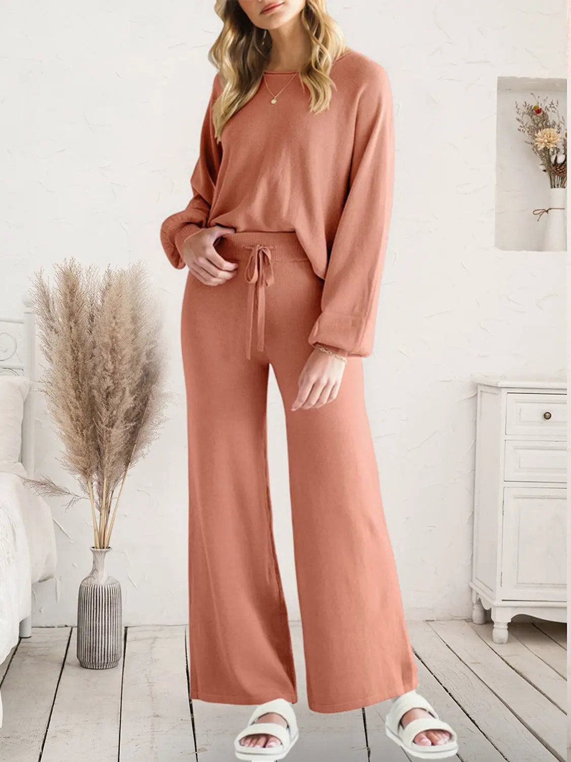 Long Sleeve Lounge Top and Drawstring Pants Set by Partner Label