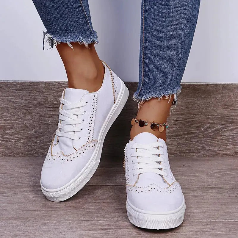 Lace-Up Suedette Flat Sneakers by Partner Label