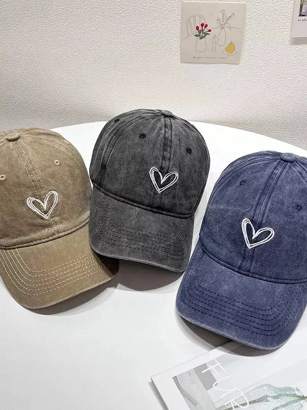 Washed Heart Embroidered Baseball Cap by Partner Label