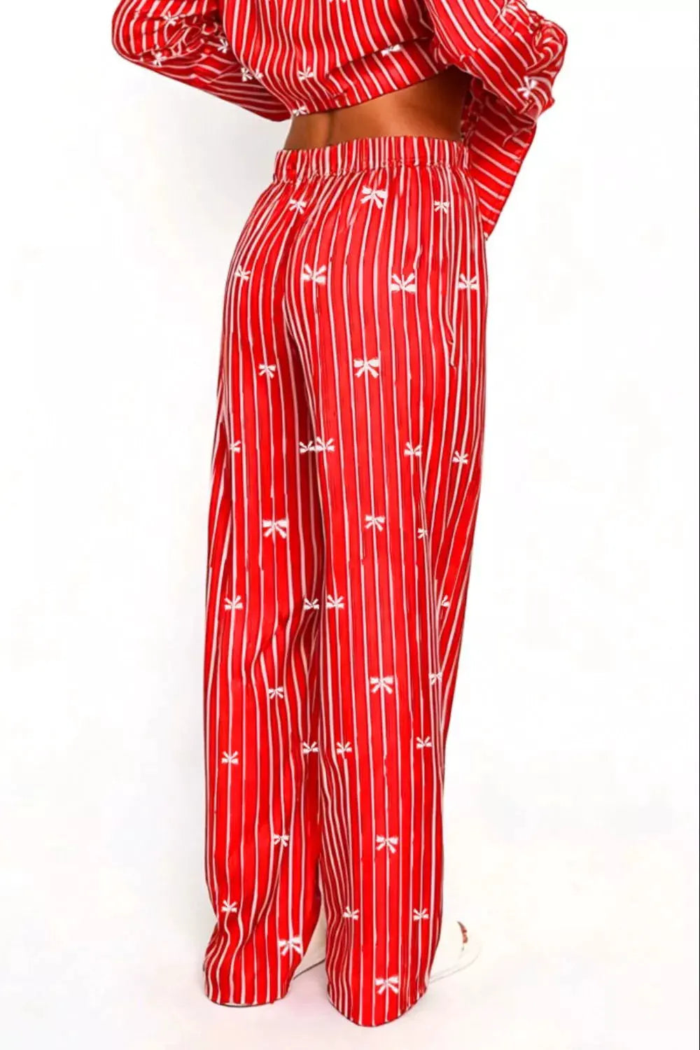 Bow Print Top and Wide Leg Pants Lounge Set by Partner Label