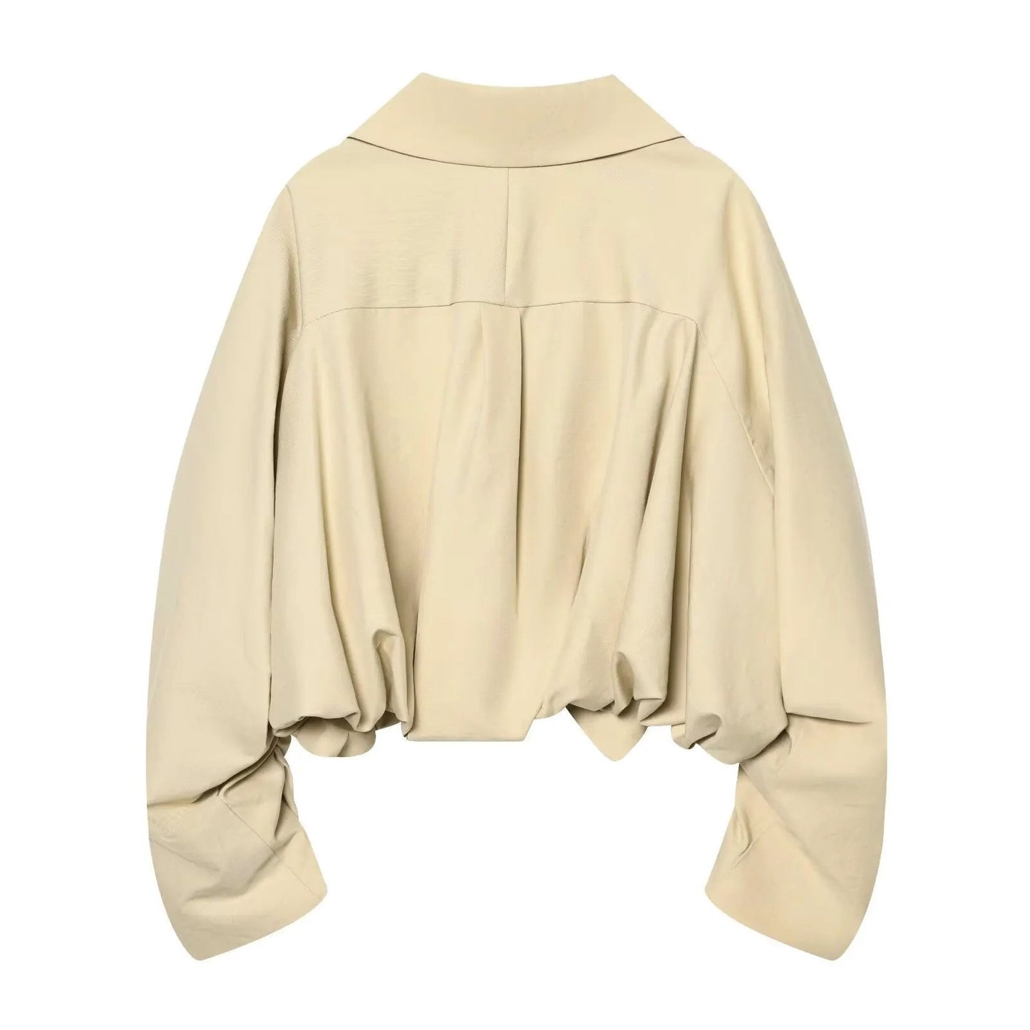 Women's Jacket Beige Peter Pan Collar BYMANYC ® New York SOHO RUCHED DRAWSTRING SHORT JACKET - New Collection by BYMANYC ® New York