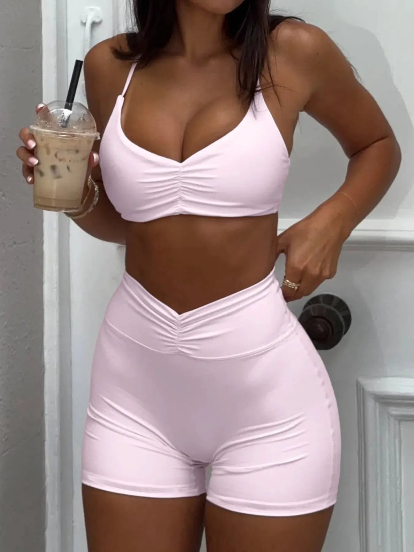 Ruched Sports Bra and High-Waisted Shorts Active Set by Trendsi