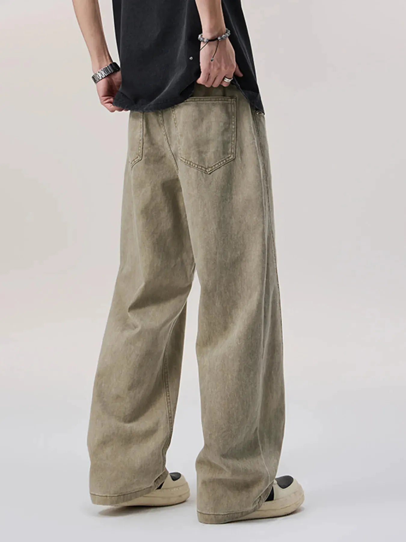 Men's Vintage Wash Wide Leg Pants by Trendsi