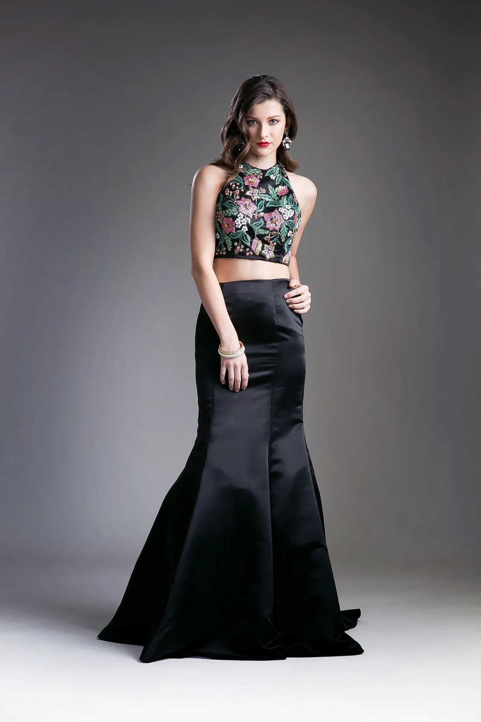 Beaded 2 Piece Satin Mermaid Gown by Tux-USA