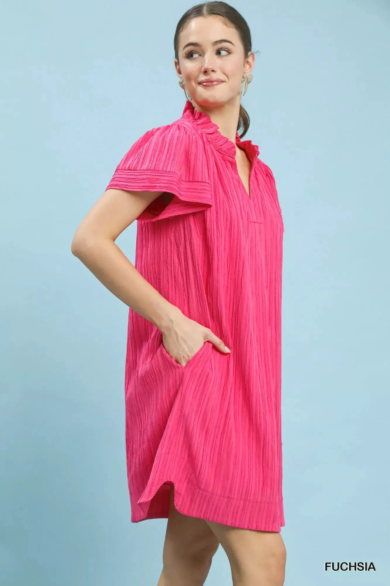 Umgee Flutter Sleeve V-Neck Shift Dress by Umgee