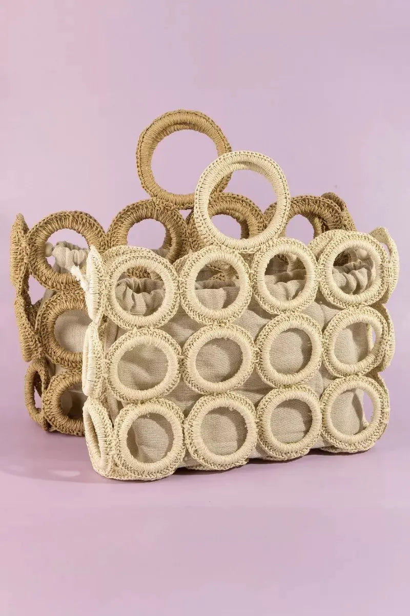 Fame Straw Round Pattern Mesh Hand Bag by Partner Label
