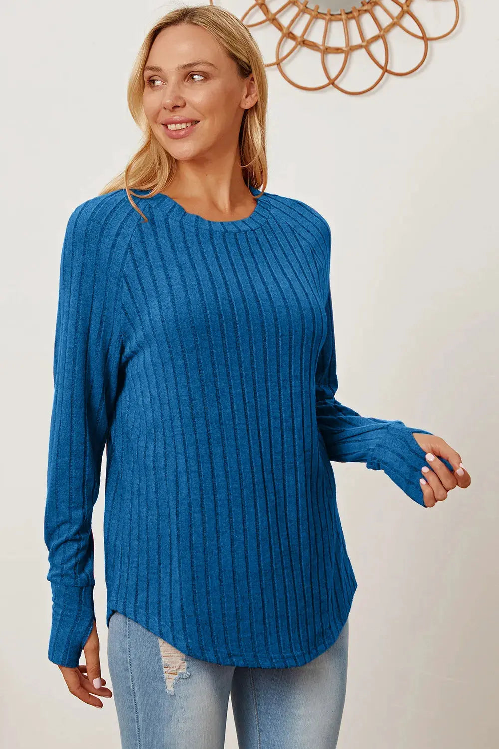 Basic Bae Full Size Ribbed Thumbhole Sleeve T-Shirt by Basic Bae